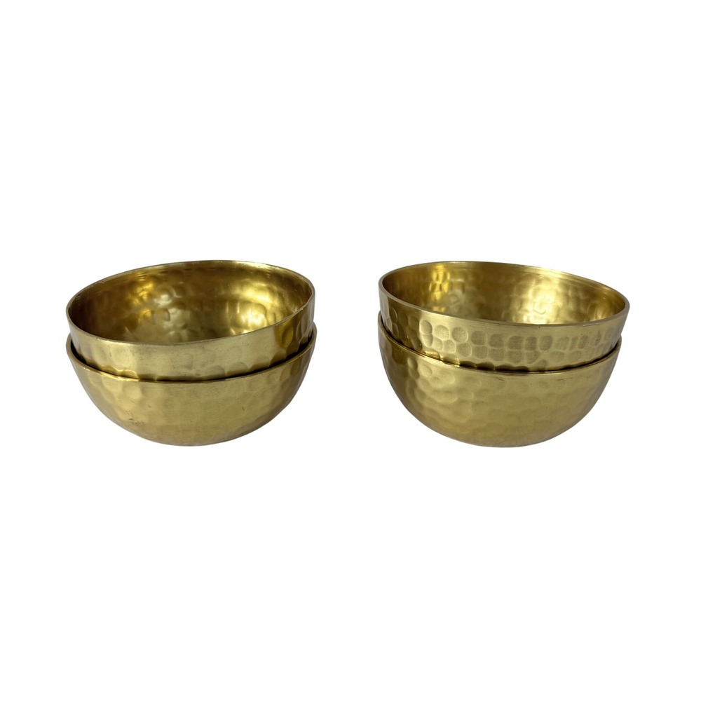 Unbranded Hammered Brass Bowls Set of 4 Gold Excellent Small Decorative Round